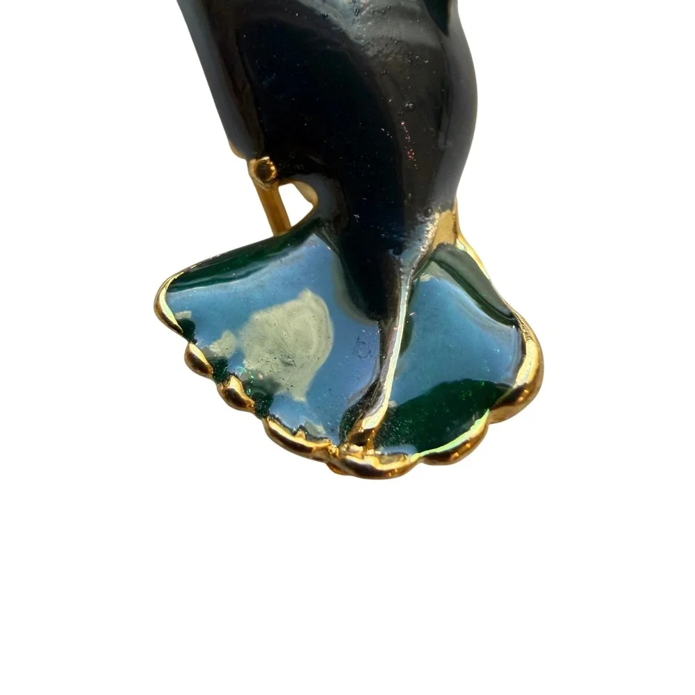 Hummingbird Brooch Enamel‎ Rhinestone Gold Tone Green Black Bird Pin 2 Inch